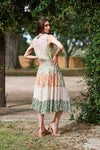225209 Bohemian Olive High Neck Line Summer Patchwork Dress