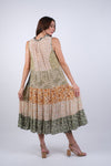 225209XXL Bohemian Olive High Neck Line Summer Patchwork Dress XXL