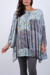 225214 Pacthwork Breezy Bluebell Top with Billow Sleeves