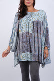 225214 Pacthwork Breezy Bluebell Top with Billow Sleeves