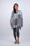 225214 Pacthwork Breezy Bluebell Top with Billow Sleeves