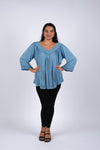 225221XXL Embroidered Artisan Blue Top XXL