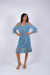 225222XXL Embroidered Artisan Blue Off-Shoulder Dress XXL