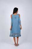 225222XXL Embroidered Artisan Blue Off-Shoulder Dress XXL