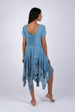 225223XXL Embroidered Artisan Blue Dress with Lace XXL