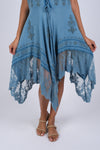 225223 Embroidered Artisan Blue Dress with Lace