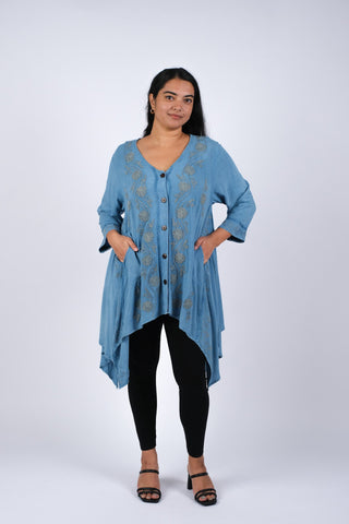 225225XXL Embroidered Artisan Blue Tunic XXL