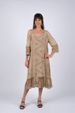 225232 Embroidered Artisan Camel Off-Shoulder Dress