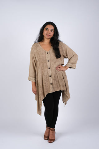 225235XXL Embroidered Artisan Camel Tunic XXL