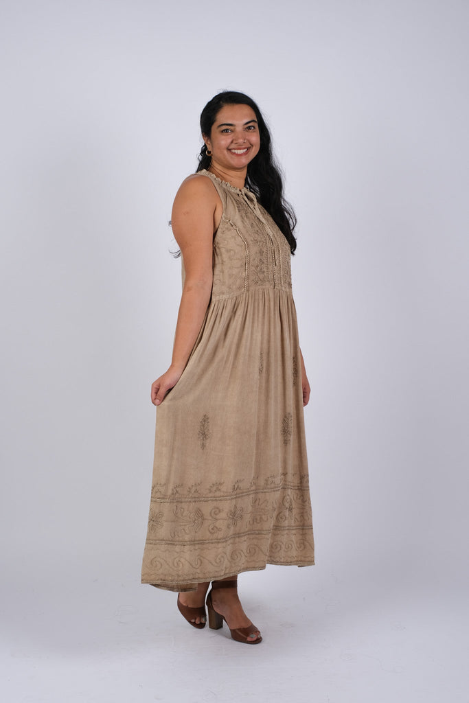 225236 Embroidered Artisan Camel Dress Sacred Threads, Inc 225236 Embroidered Artisan Camel Dress Sacred Threads, Inc