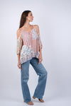 225248 Rosy Mosiac Off Shoulder Summer Top