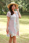 225250XXL Rosy Mosiac Patchwork Summer Dress with Front Tie XXL
