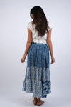 225269 Boho Saphire Ocean Patchwork Button Skirt