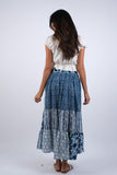 225269 Boho Saphire Ocean Patchwork Button Skirt