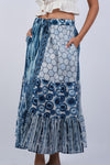 225269 Boho Saphire Ocean Patchwork Button Skirt