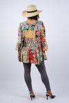 225275XXL Tropical Symphony Summer Patchwork Top with Bell Sleeves XXL