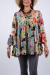 225275 Tropical Symphony Summer Patchwork Top with Bell Sleeves