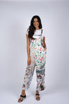 225292/1XXL White Floral Serenity Patchwork Boho Overalls XXL