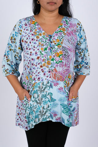 225299/3 Blue Floral Serenity Patchwork Tunic