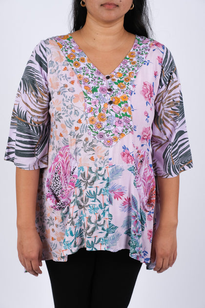 225299/4 Lavender Floral Serenity Patchwork Tunic