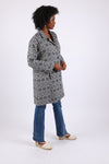 225504 Collared Button-up Coat: Navy Aztec Design