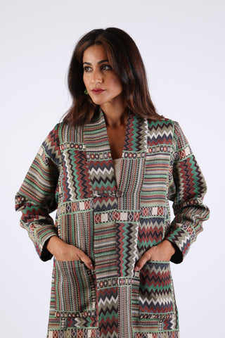 225507 Bohemian Patchwork Jacket: Batik Forest Green