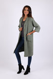 225508 Olive Green Long Cardigan in Cotton: 3/4 Sleeves with Pockets