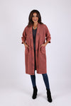 225509 Coral Cotton Long Cardigan: 3/4 Sleeves with Pockets