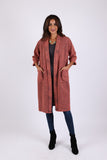 225509 Coral Cotton Long Cardigan: 3/4 Sleeves with Pockets