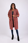 225509 Coral Cotton Long Cardigan: 3/4 Sleeves with Pockets
