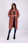 225509 Coral Cotton Long Cardigan: 3/4 Sleeves with Pockets