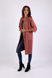 225509 Coral Cotton Long Cardigan: 3/4 Sleeves with Pockets