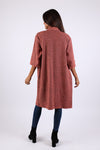225509 Coral Cotton Long Cardigan: 3/4 Sleeves with Pockets