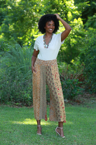225512 Patchwork Palazzo Pants in Fall Colors (Amber Hue Line)