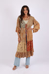 225513 Boho Patchwork Cover-Up: 3/4 Bell Sleeve (Amber Hue Line)