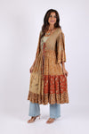 225513 Boho Patchwork Cover-Up: 3/4 Bell Sleeve (Amber Hue Line)