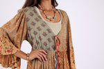 225513 Boho Patchwork Cover-Up: 3/4 Bell Sleeve (Amber Hue Line)