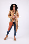 225514 Rustic Patchwork Open Front Cardigan (Amber Hue Line)