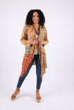 225514 Rustic Patchwork Open Front Cardigan (Amber Hue Line)
