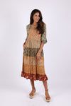 225515 Fall Tierd Patchwork Smocked Dress (Amber Hue Line)