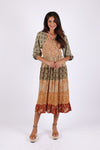 225515 Fall Tierd Patchwork Smocked Dress (Amber Hue Line)