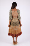 225515 Fall Tierd Patchwork Smocked Dress (Amber Hue Line)