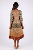 225515 Fall Tierd Patchwork Smocked Dress (Amber Hue Line)