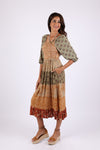 225515 Fall Tierd Patchwork Smocked Dress (Amber Hue Line)