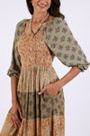 225515 Fall Tierd Patchwork Smocked Dress (Amber Hue Line)
