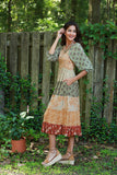225515 Fall Tierd Patchwork Smocked Dress (Amber Hue Line)