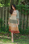 225515 Fall Tierd Patchwork Smocked Dress (Amber Hue Line)