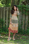 225515 Fall Tierd Patchwork Smocked Dress (Amber Hue Line)