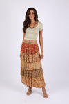 225516 Tiered Patchwork Ruffle Maxi Skirt: Amber Hue Line