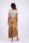 225516 Tiered Patchwork Ruffle Maxi Skirt: Amber Hue Line